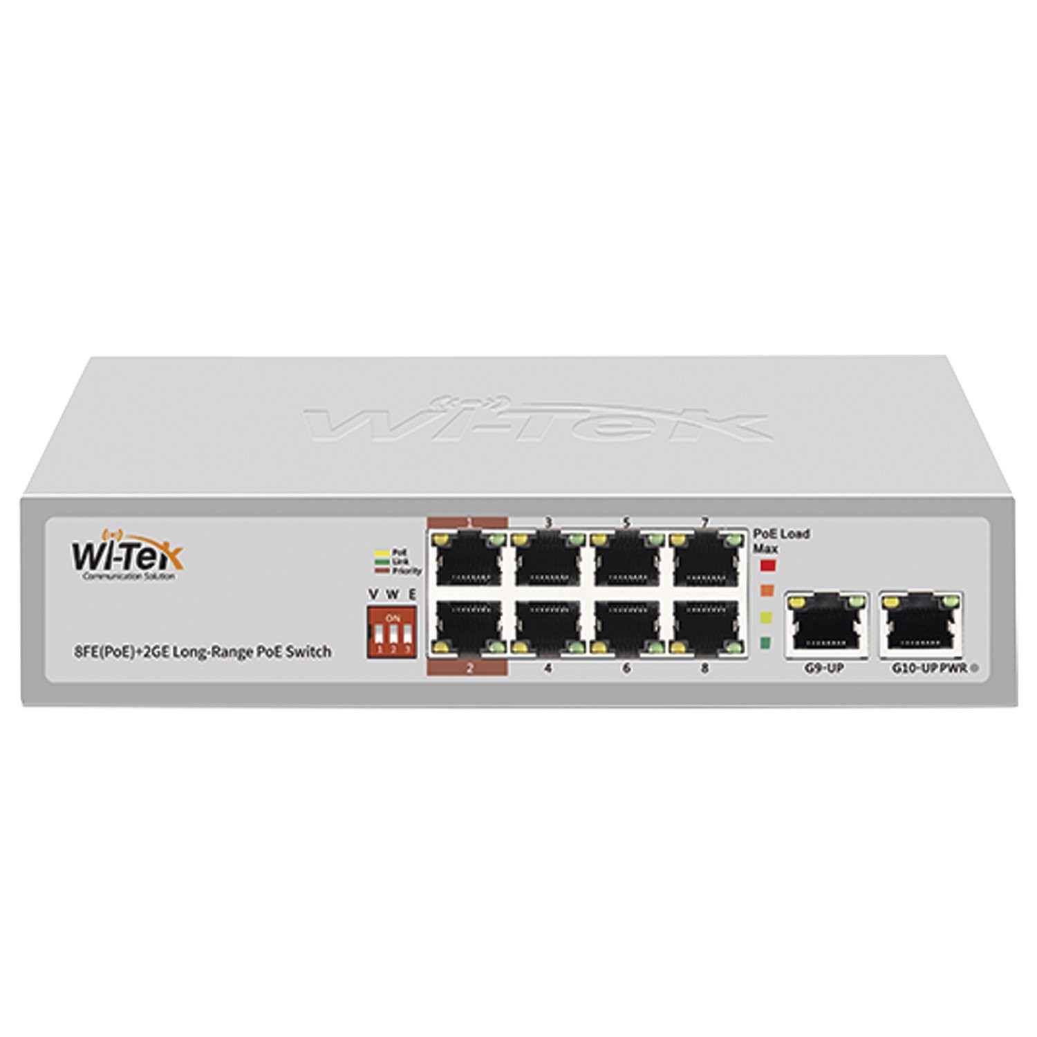 Wi-Tek CCTV PoE Switch, 250M Range, 8X PoE+ 10/100Mbps, 110W, 2X Gigabit Uplink
