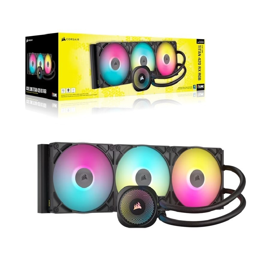 Corsair Icue Link Titan 420 RX RGB Aio Liquid Cpu Cooler - Black: 94.7 CFM, 1700 RPM, Aluminum Radiator, Copper Cold Plate, Intel/AMD Support