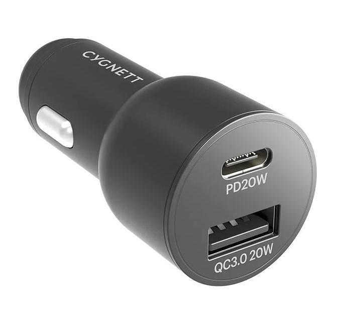 Cygnett 20W Dual Port Car Charger With 20W Usb-C PD + 20W QC 3.0 Usb-A - Black (CY3637CYCCH), 0-50% Battery In Just 30 Mins, Fast Charging