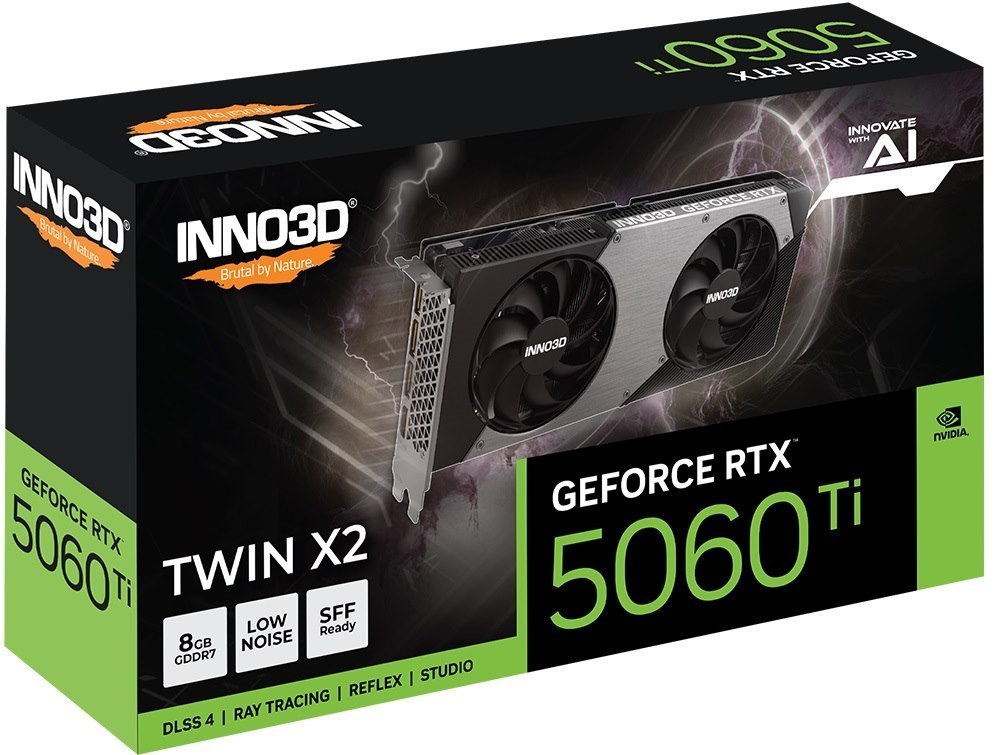 Inno3d nVidia GeForce RTX 5060 Ti Twin X2 8GB GDDR7, 2572MHz Boost Clock, Ram 28Gbps, 3xDP, 1xHDMI