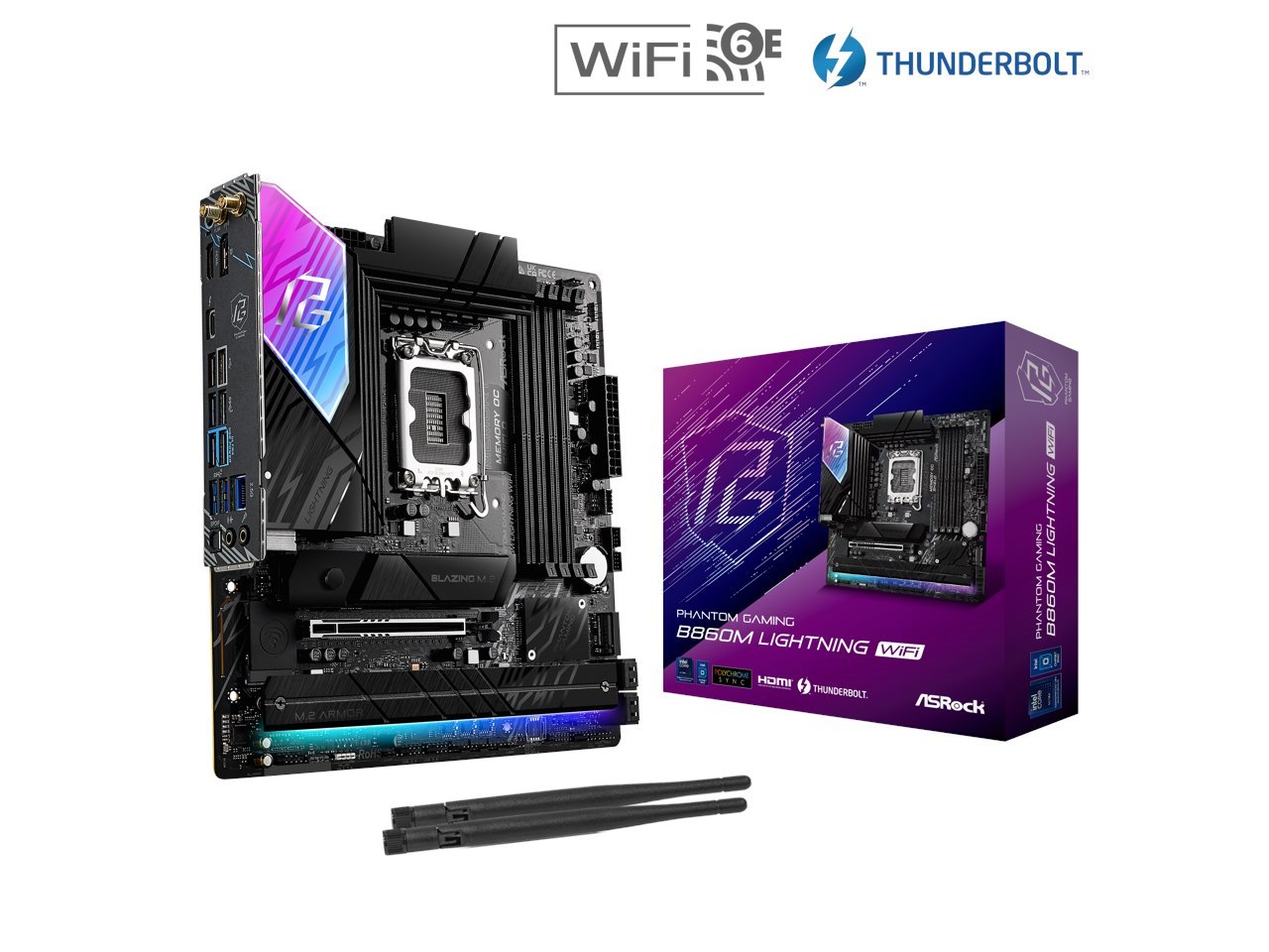 ASRock Phantom Gaming B860M Lightning WiFi Lga 1851 Intel B860 Sata 6Gb/s DDR5 Intel Core Ultra Micro Atx Motherboard