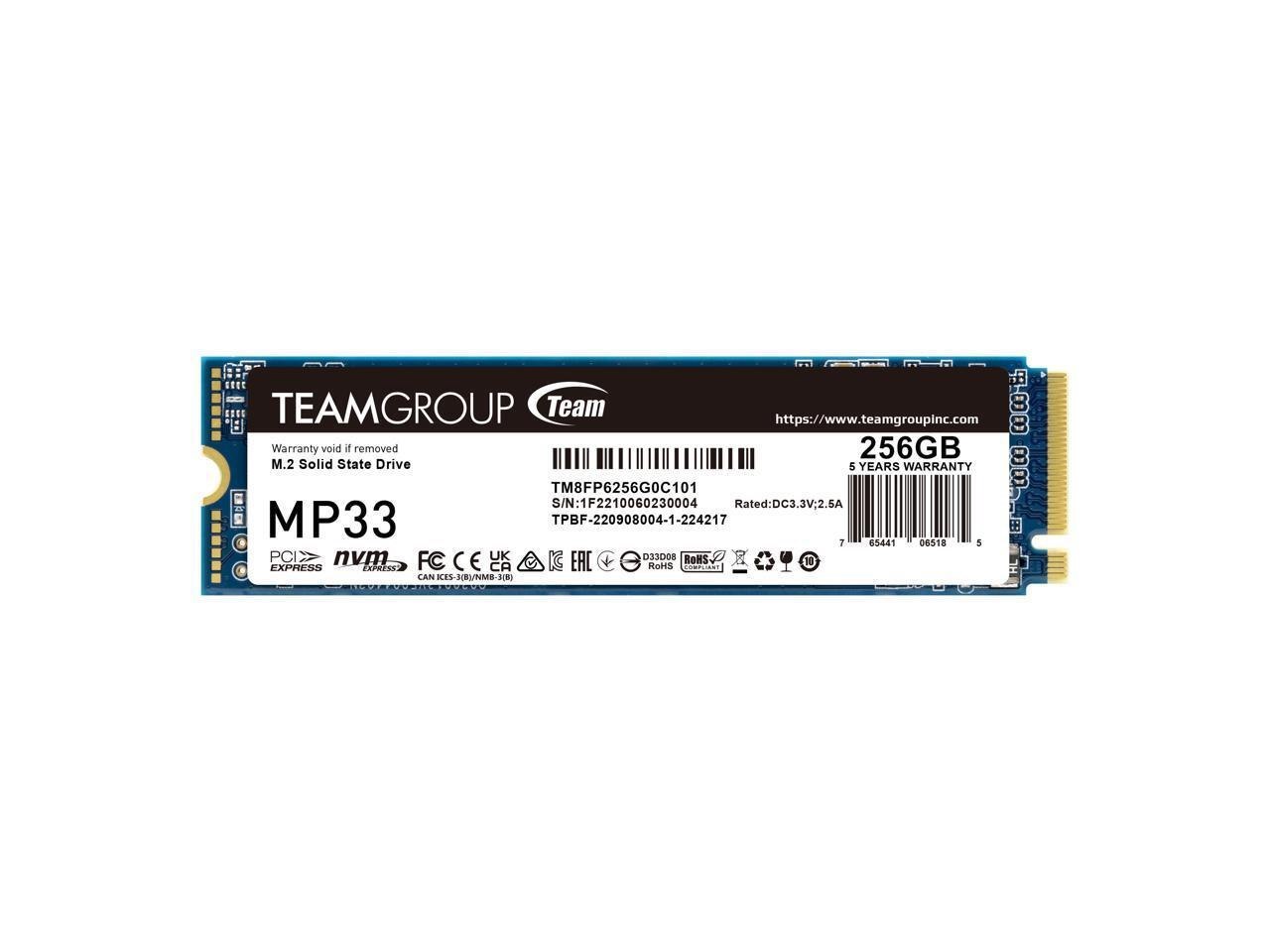 Team Group MP33 M.2 2280 256GB PCIe 3.0 X4 With NVMe 1.3 3D Nand Internal Solid State Drive (SSD) TM8FP6256G0C101