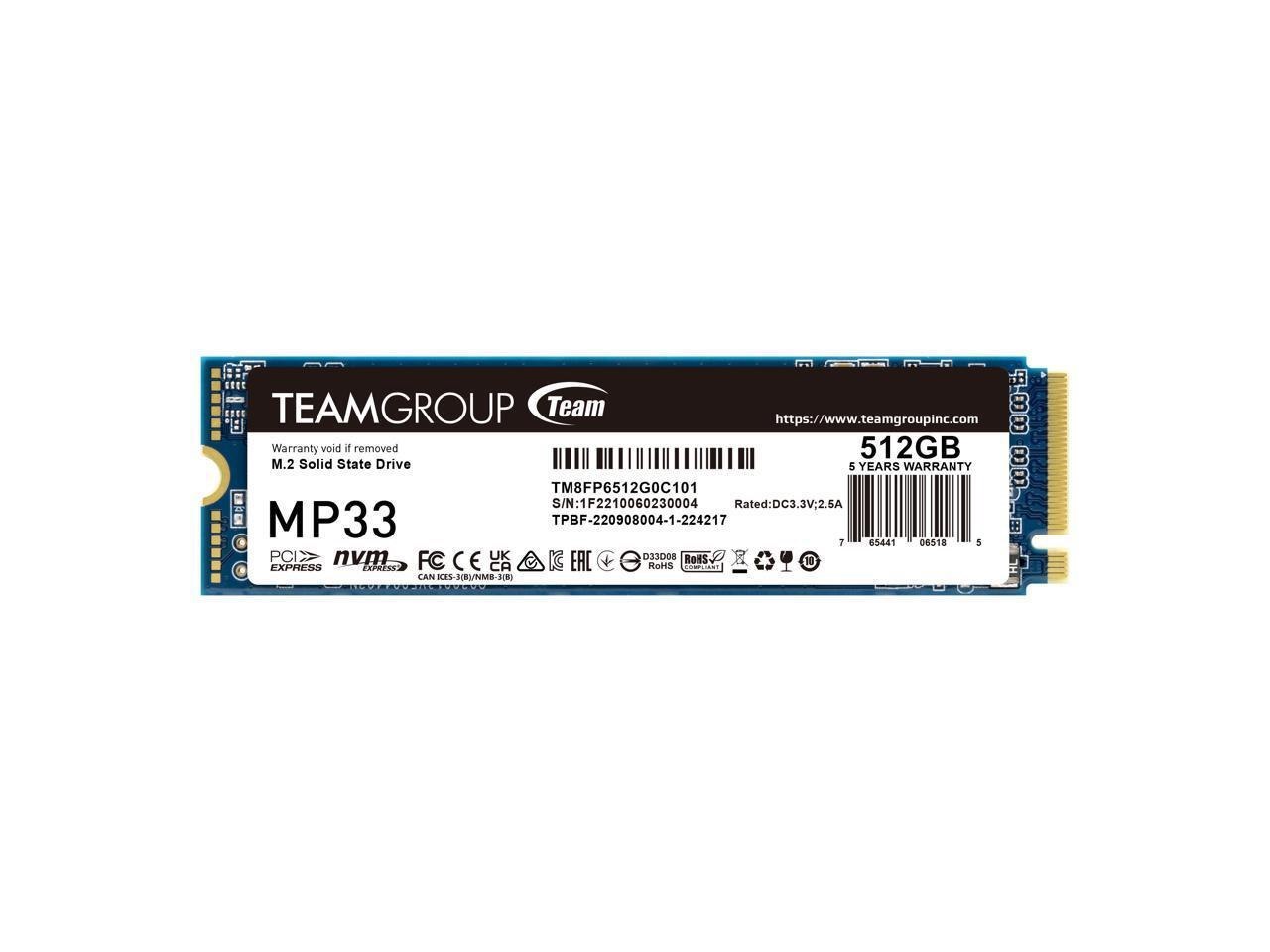 Team Group MP33 M.2 2280 512GB PCIe 3.0 X4 With NVMe 1.3 3D Nand Internal Solid State Drive (SSD) TM8FP6512G0C101