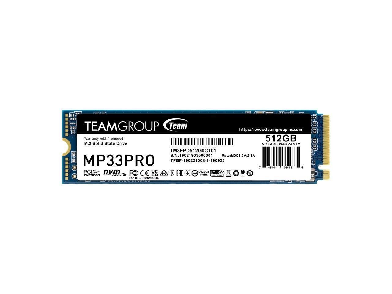 Team Group MP33 Pro M.2 2280 512GB PCIe 3.0 X4 With NVMe 1.3 3D Nand Internal Solid State Drive (SSD) TM8FPD512G0C101