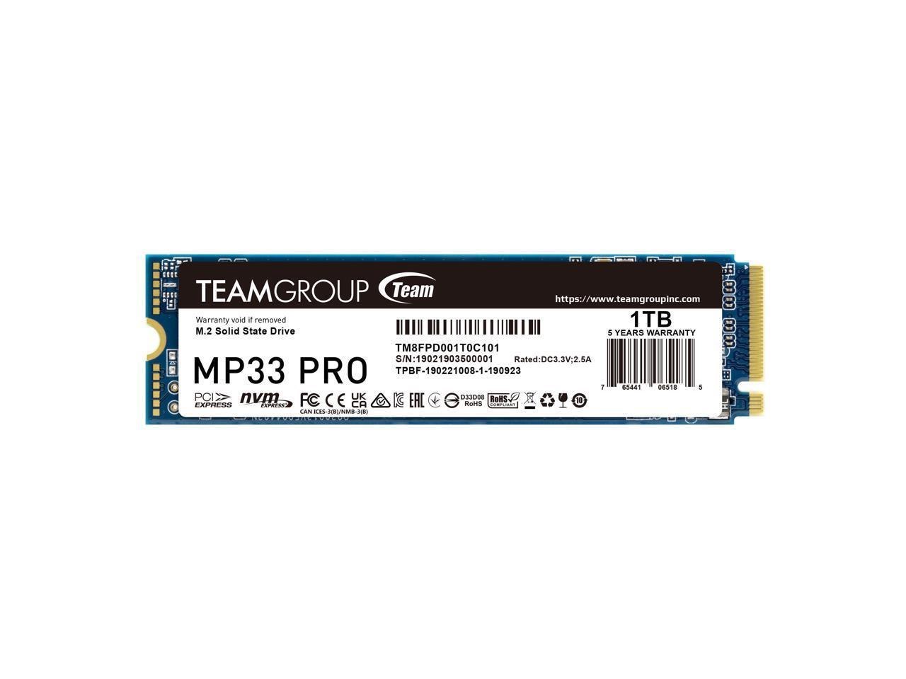 Team Group MP33 Pro M.2 2280 1TB PCIe 3.0 X4 With NVMe 1.3 3D Nand Internal Solid State Drive (SSD) TM8FPD001T0C101