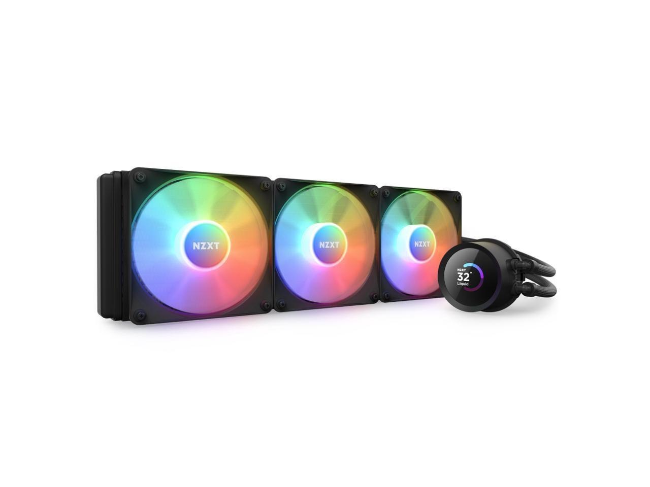 NZXT Kraken RGB 360MM - RL-KR360-B1- Aio RGB Cpu Liquid Cooler - LCD Display - 3 X F120RGB Core Fans Radiator Fans Black Lga 1851/ 1700 / Am5 Compatible