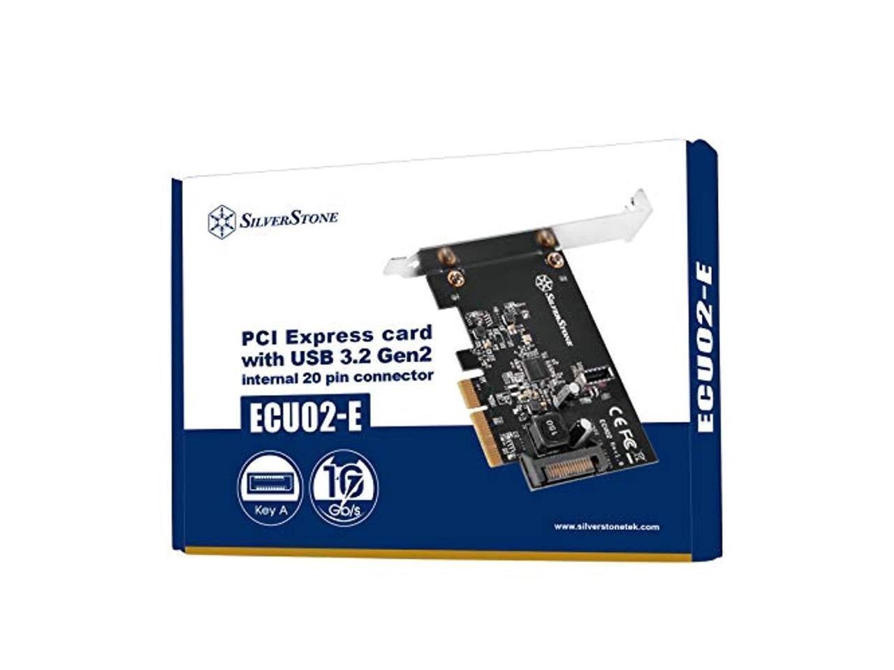 SilverStone Ecu02-E Pci Express Card With Usb 3.2 Gen 2 Internal 20 Pin Key-A Connector 5V Via Sata 15Pin Power Connector Low Profile - Pci