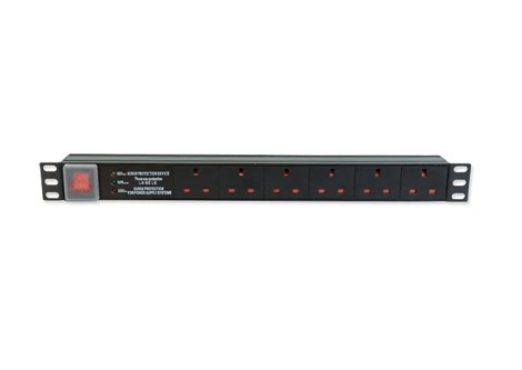 LMS Data 6-Way 1U 19-inch Horizontal Rackmount PDU w/ Surge Protection (UK Outlets; UK Plug) PDU-6WS-H-SP-1U