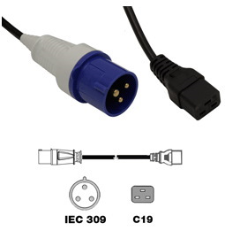 IEC 309 16 Amp (M) - IEC C19 (F) Power Cable