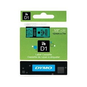 Dymo D1 (SD45019/S0720590) Label Cassette, 12MM X 7M - Black On Green