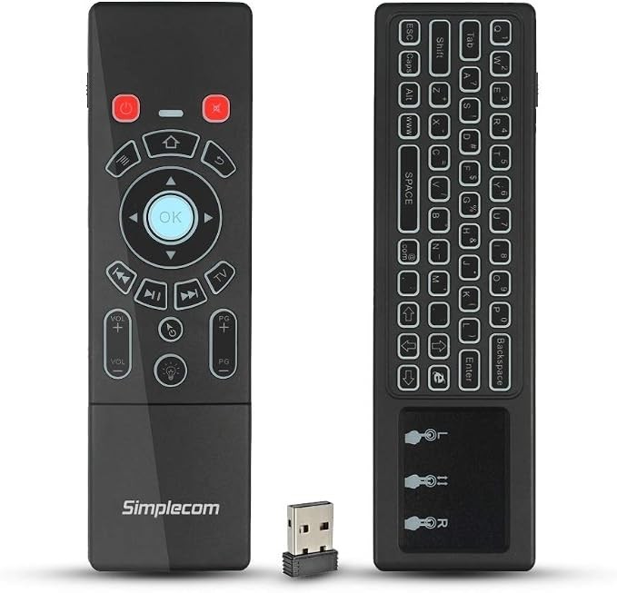 Simplecom RT250 Rechargeable 2.4GHz Wireless Remote Air Mouse Keyboard with Touch Pad and Backlight