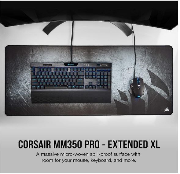 Corsair MM350 Pro Premium Spill Proof Cloth Gaming Mouse Pad. Extended Extra Large Edition 930MM X 400MM X 5MM. All BlackSurface