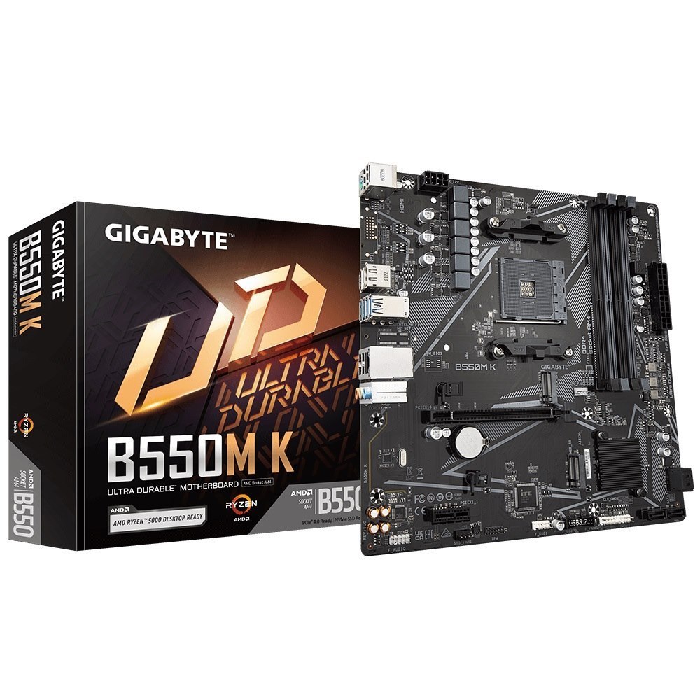 Gigabyte B550MK Amd Am4 M-Atx Motherboard 4X DDR4~128GB,1x PCIe X16, 1 X PCIe X1, 2X M.2, 4X Sata , 4X Usb 3.2, 4X Usb 2.0