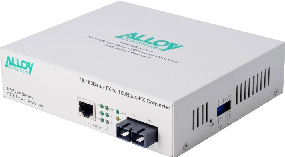 Alloy Poe200sc 10/100Base-TX To 100Base-FX Multimode Fibre (SC) Converter, Provides PoE Power (RJ-45). 2KM