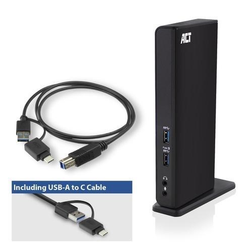 ACT USB-C of USB-A Docking Station, voor 2 HDMI monitoren, DisplayLink