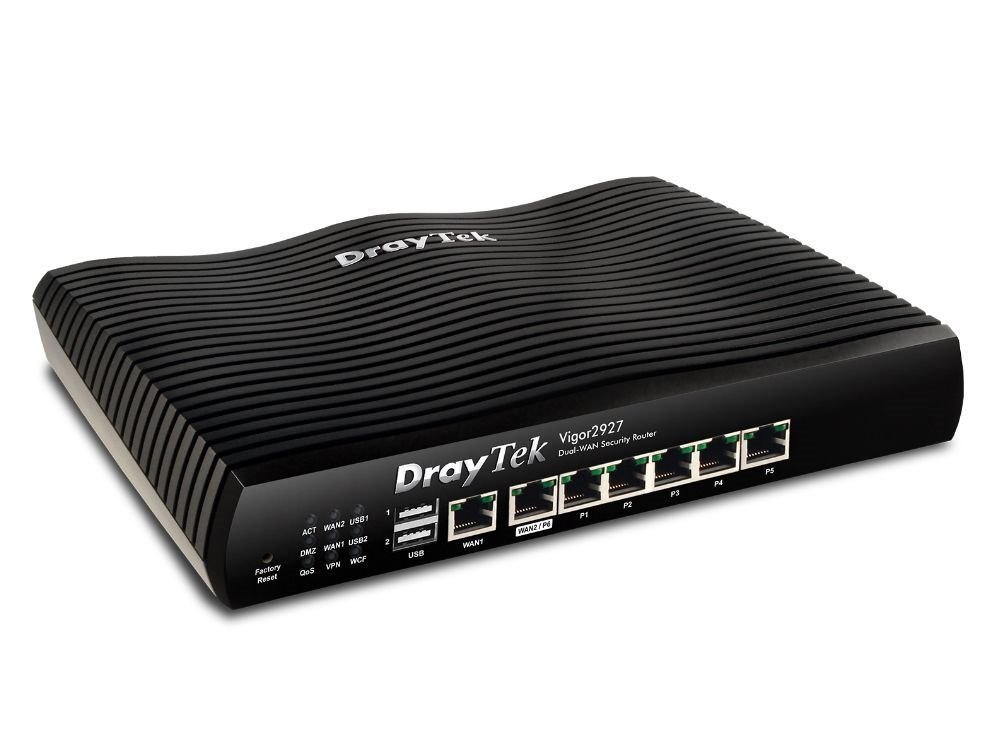 Draytek, Vigor 2927 Dual Gigabit WAN breedband router, 5 Gigabit LAN, 2 USB poorten, 50 VPN LAN-LAN IPSEC