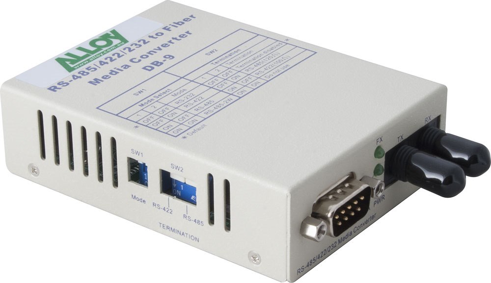 Alloy Serial To Fibre Standalone/Rack Converter RS-232/422/485 DB-9 To Multimode ST, 2Km