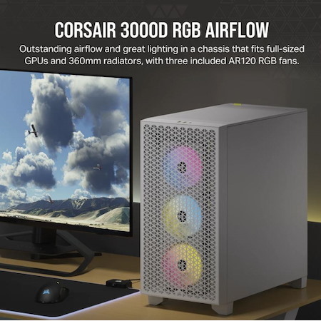 Corsair AIRFLOW Computer Case - Mid-tower - Tempered Glass - White