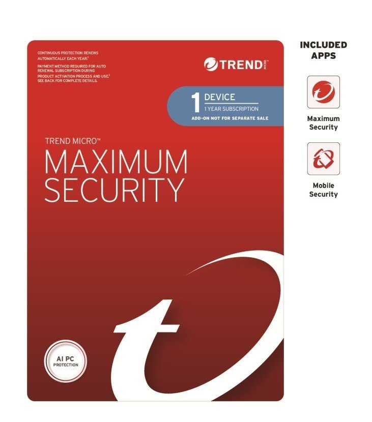 Trend Micro Maximum Security (1 Device) 1Yr Add-On Auto Renew
