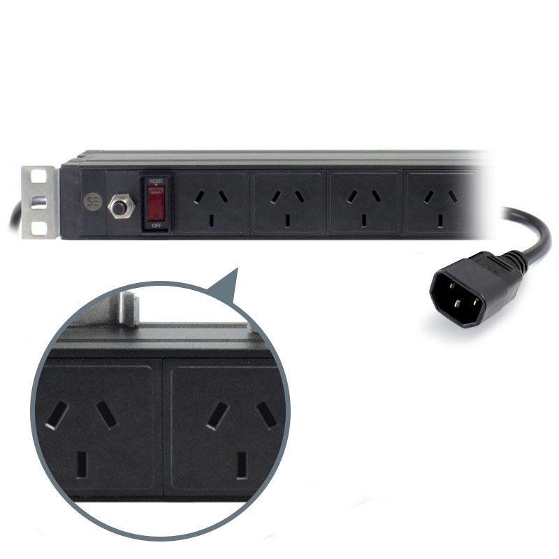 Serveredge Basic 2m 8 Port PDU, (8) 3 Pin AUS GPO Output (1) IEC C14 Plug Input ,10A, 240V (Optional Recessed Bracket Included)