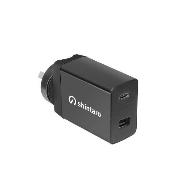 Shintaro 65W GaN Dual Port Usb Wall Charger - Fast, Efficient Charging With GaN Technology, Usb-C &Amp; Usb-A, With Overcharge Protection For On-the-Go