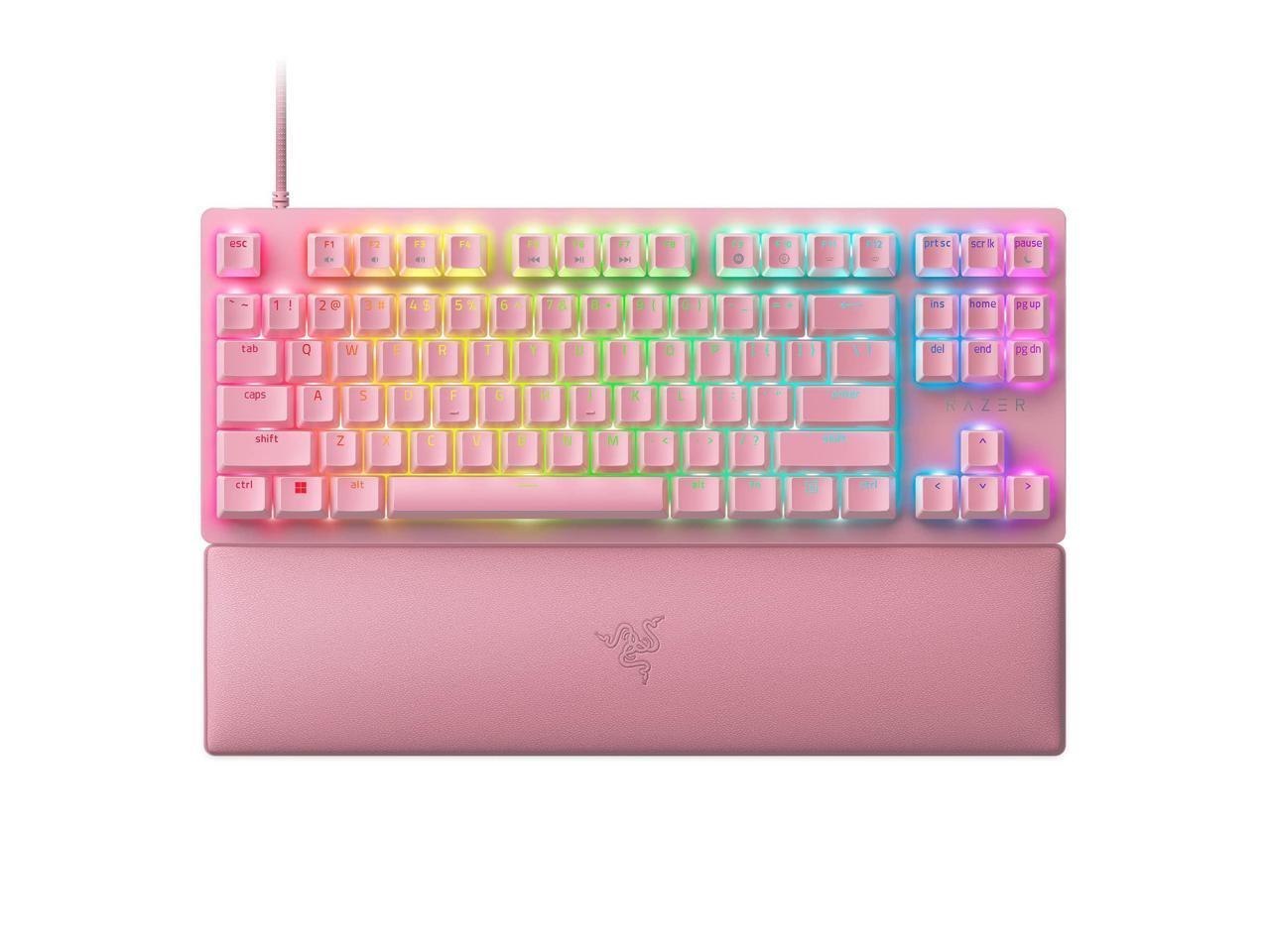 Razer Huntsman V2 TKL Tenkeyless Gaming Keyboard: Fast Linear Optical Switches Gen2 & 8000Hz Polling Rate - Detachable Type-C Cable - PBT Keycaps - Ergonomic Wrist Rest - Quartz Pink