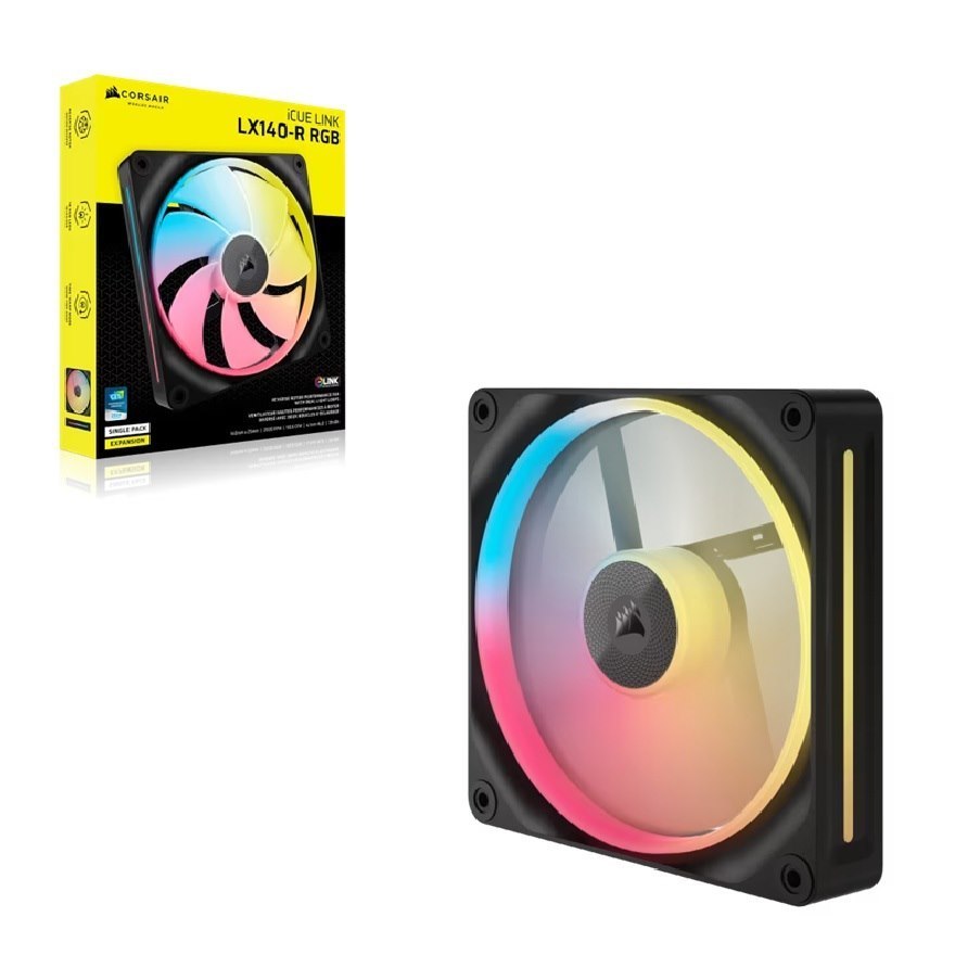 Corsair Icue Link LX140-R RGB 140MM PWM Reverse Fan Expansion Single Pack - Black: 90.6 CFM, 2000 RPM, 38.3 Dba, 0.45A, Static Pressure, Magnetic Dome
