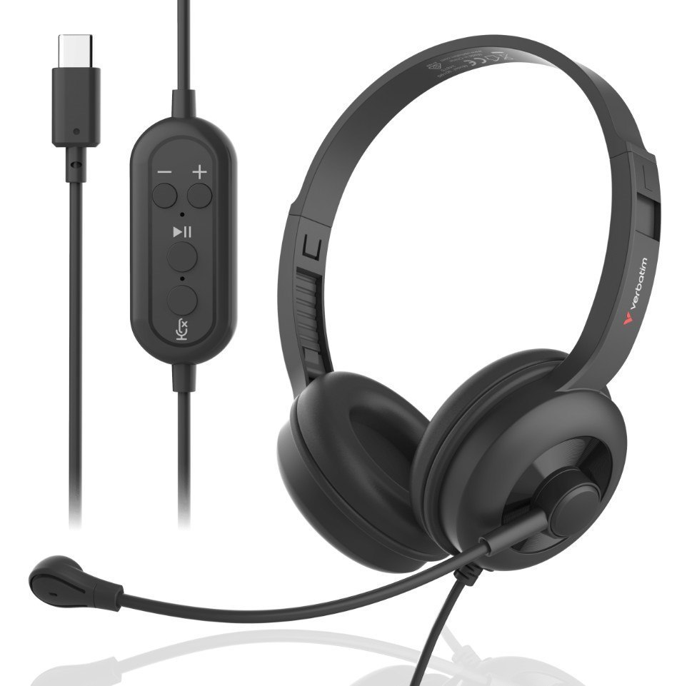 Verbatim ClaritySound Headset With Usb-C Clear Sound, Comfort,Reduce Background Noise.Ideal For Office, Education, Business