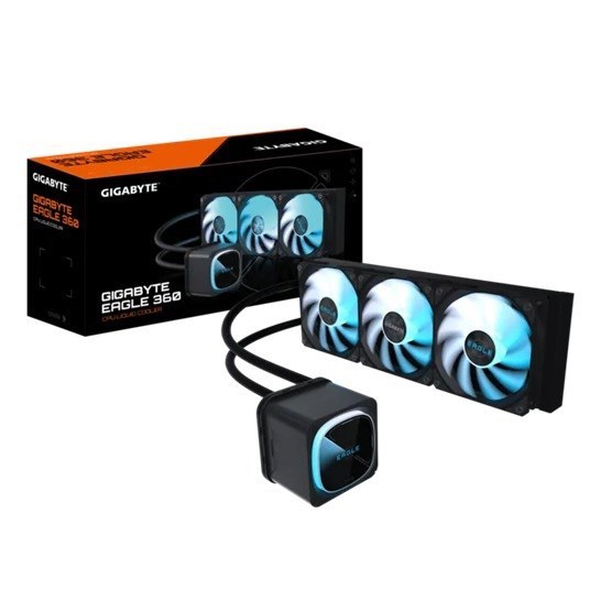Gigabyte Eagle 360, Black, 360MM Alu Rad, 3X120MM Argb Fans, 600-2000RPM, Intel 1851/1700 Amd Am5/Am4, Copper Pump 3200RPM, 400MM Tube Length 27MM