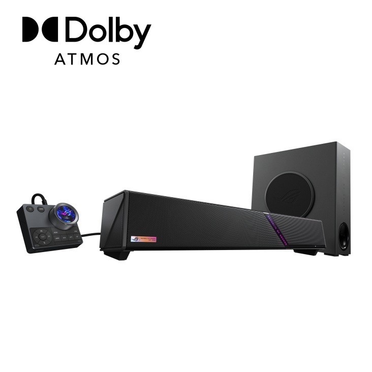Asus Rog Gjallar Gaming Soundbar, 2.1.2 Dolby Atmos, 5G Wireless Subwoofer, RGB, Usb-C, Hdmi 2.1 Earc, Optical, Aux, Bluetooth 5.3