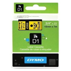 Dymo SD45808 D1 Label Cassette, 19MM X 7M - Black On Yellow