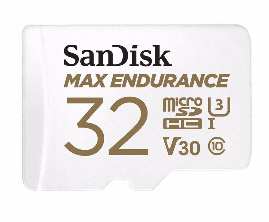 SanDisk 32GB Max High Endurance microSDHC™ Card SQQVR 15,000 HRS Uhs-I C10 U3 V30 100MB/s R, 40MB/s W SD Adaptor 3Y