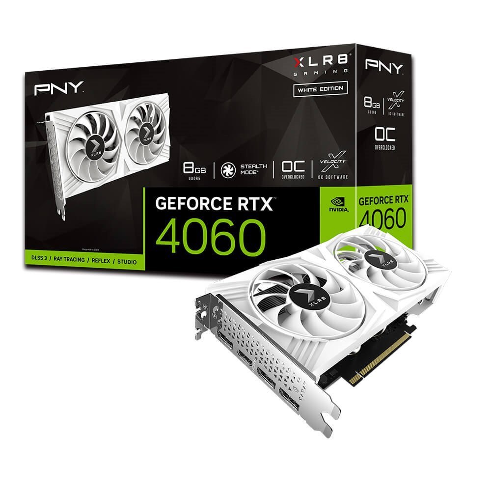 PNY GeForce RTX 4060 8GB Oc XLR8 Verto DF White Edition /Clock Speed 1830MHz /Boost Speed 2475MHz/ Memory Size 8GB GDDR6