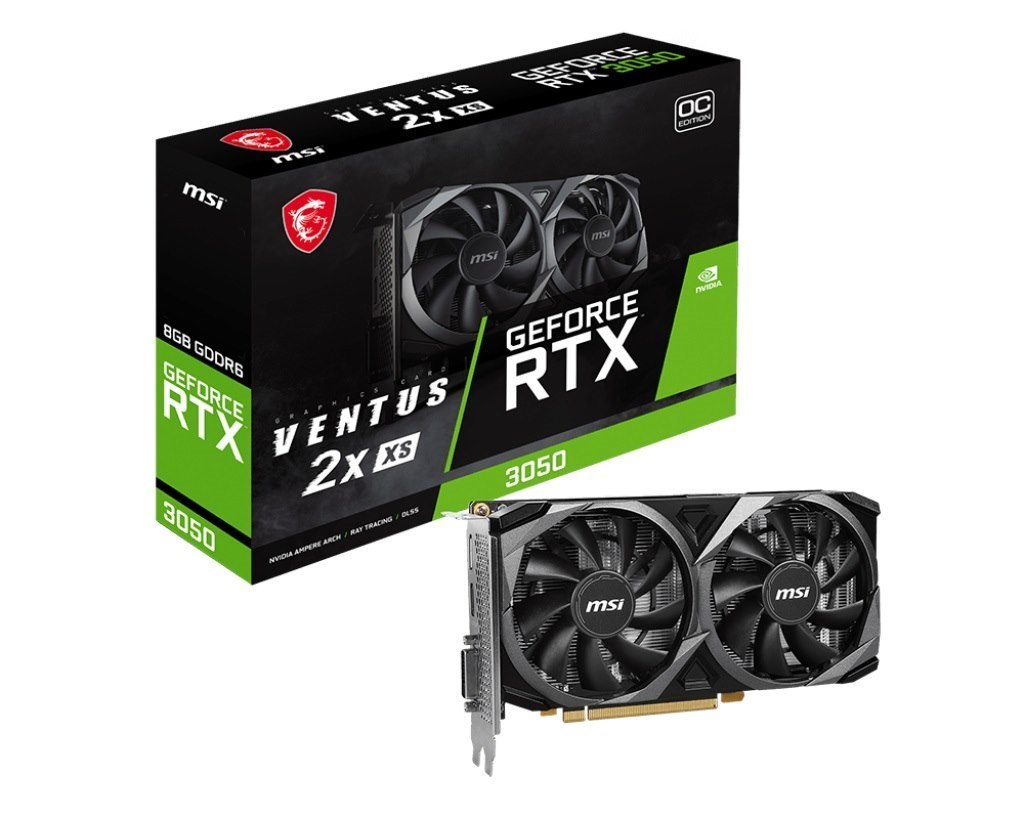 Msi nVidia Geforce RTX 3050 Ventus 2X XS 8G Oc Video Card, 1807 MHz Boost Clock, GDDR6, Pci-E 4.0, 3X DisplayPort 1.4A, 1X Hdmi 2.1(New)