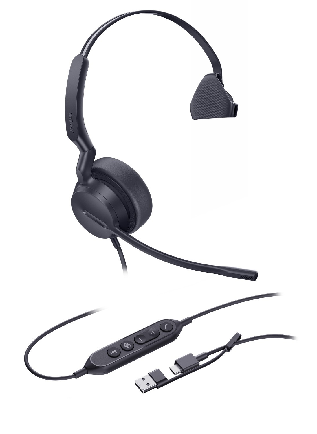 YealinkUH42 Mono Uc Usb-C/A Usb Wired Headset, Noise-Canceling Microphone, Leather Ear Cushions, Controller, Usb-C Cord With Usb-A Adapter