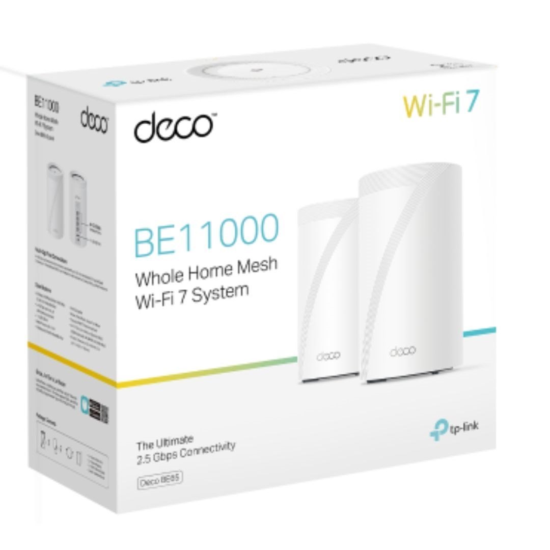 TP-Link Deco BE65(2-pack) Be11000 Whole Home Mesh Wi-Fi 7 System (Wifi7) 574 MBPS At 2.4 GHz + 4320 MBPS At 5 GHz + 5760 MBPS At 6 GHz
