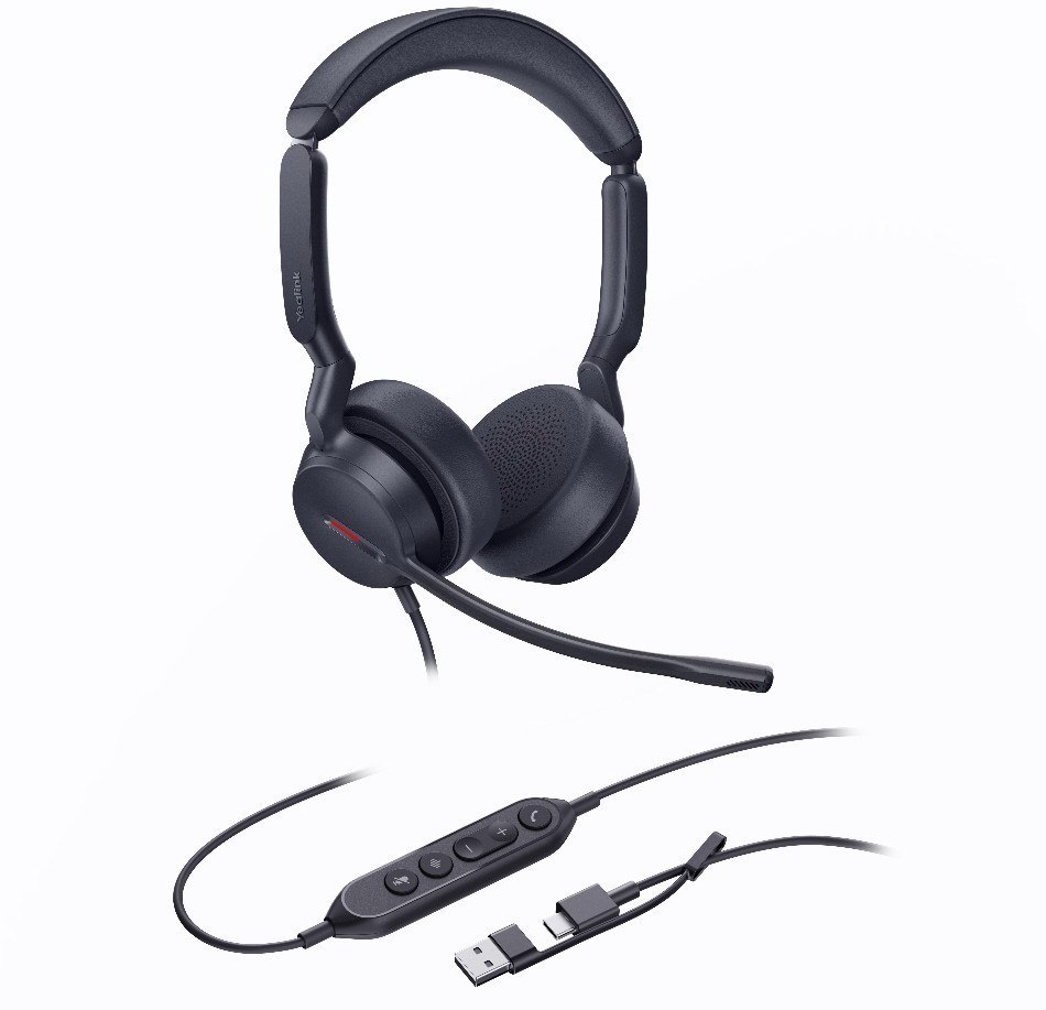 Yealink Uh44 Dual Uc Usb-C/A Unified Communications Usb Wired Headset Dual Noise-Canceling Microphones 35mmSpeaker Busylight Leather Ear Cushions