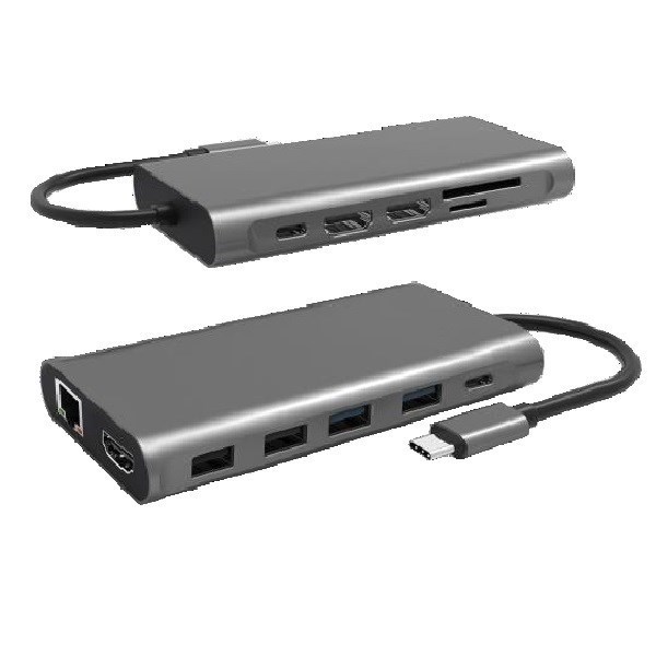 Cygnett Unite 12-In-1 Usb-C Multiport Hub Adapter Dock(CY4549HUB12)4xUSB-A 2xUSB-C(100W PD/3.0)3xHDMI(60Hz/30Hz) 1xMicro SD,2Years Warranty