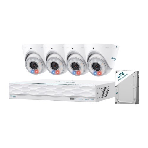 TP-Link Omada T8S4-4T 8MP Turret PoE Security Camera System With 4TB HDD, 4 Cameras With 16-Channel NVR