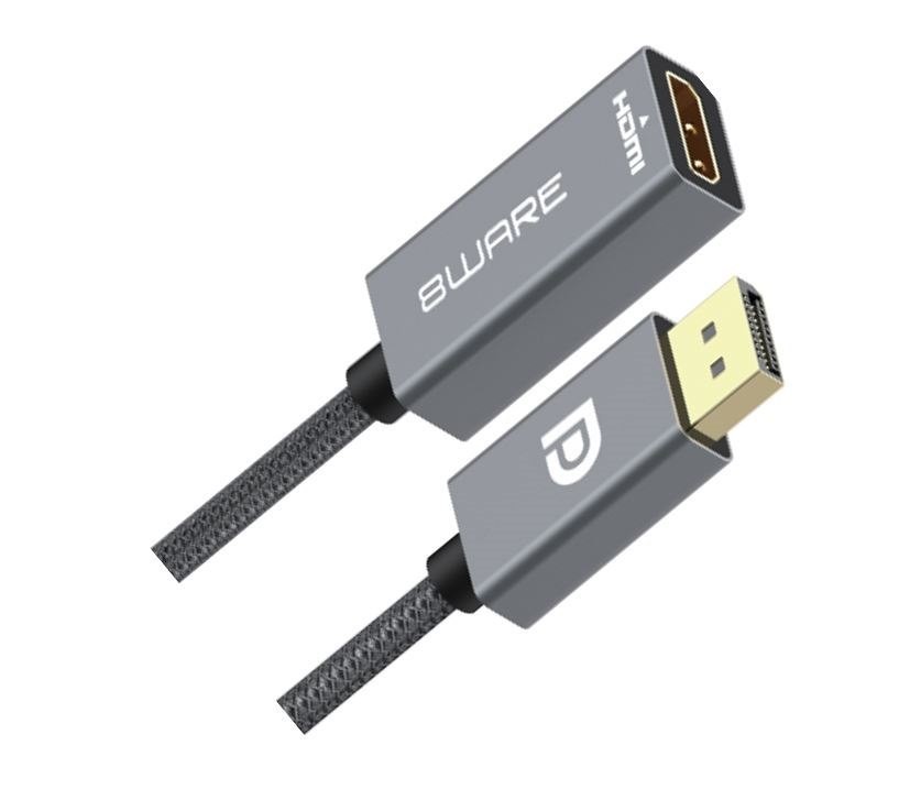 8Ware DisplayPort DP To Hdmi Adapter Converter Cable 15CM - Male To Female 1080P Gold-Plated For PC/Laptop To HDTVs Projectors Displays Retail Pack