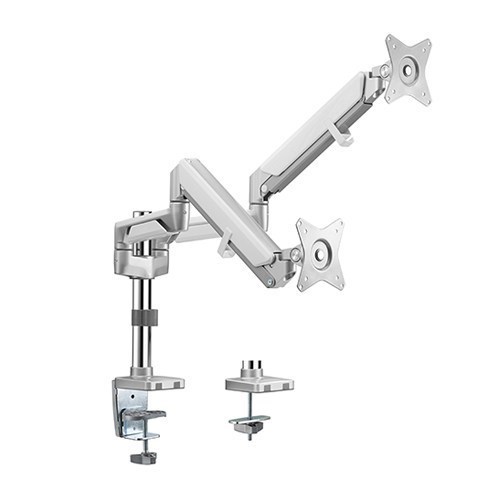 Brateck Dual Monitors Pole-Mounted Epic Gas Spring Aluminum Monitor Arm Fit Most 17'-32' Monitors, Up To 9KG Per Screen Vesa 75X75/100X100 Grey (LS)