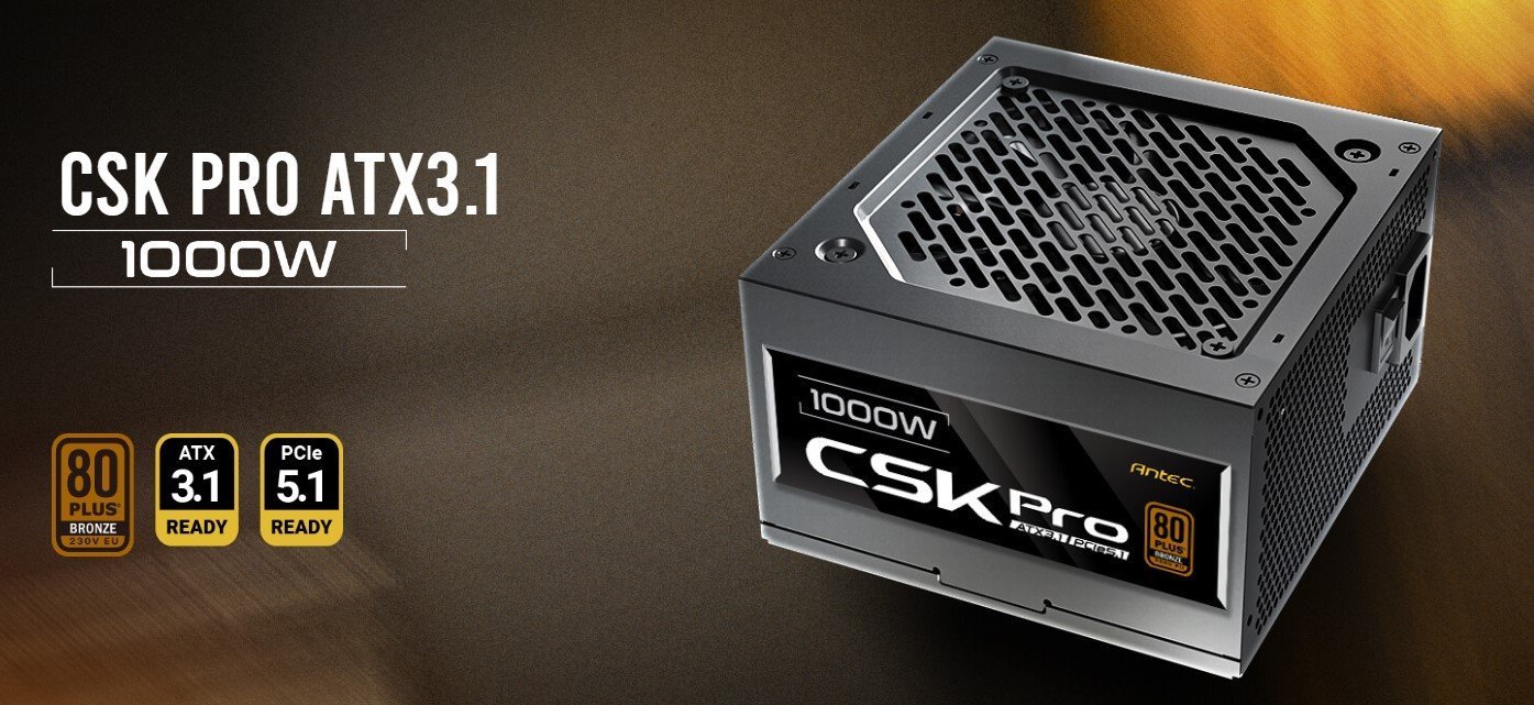 Antec CSK1000 Pro Sem-Modular Atx 3.1, Pci-E 5.1 For 4090, 5090 & 7900, 9070 High Quality Jap Capacitors, Ultimate Performance And Reliability, Psu