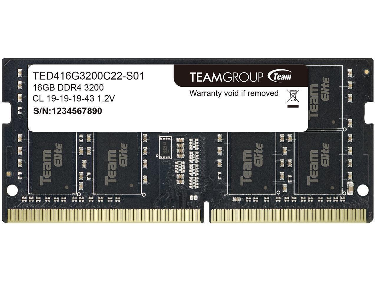Team Elite 16GB 260-Pin DDR4 So-Dimm DDR4 3200 (PC4 25600) Laptop Memory Model Ted416g3200c22-S01