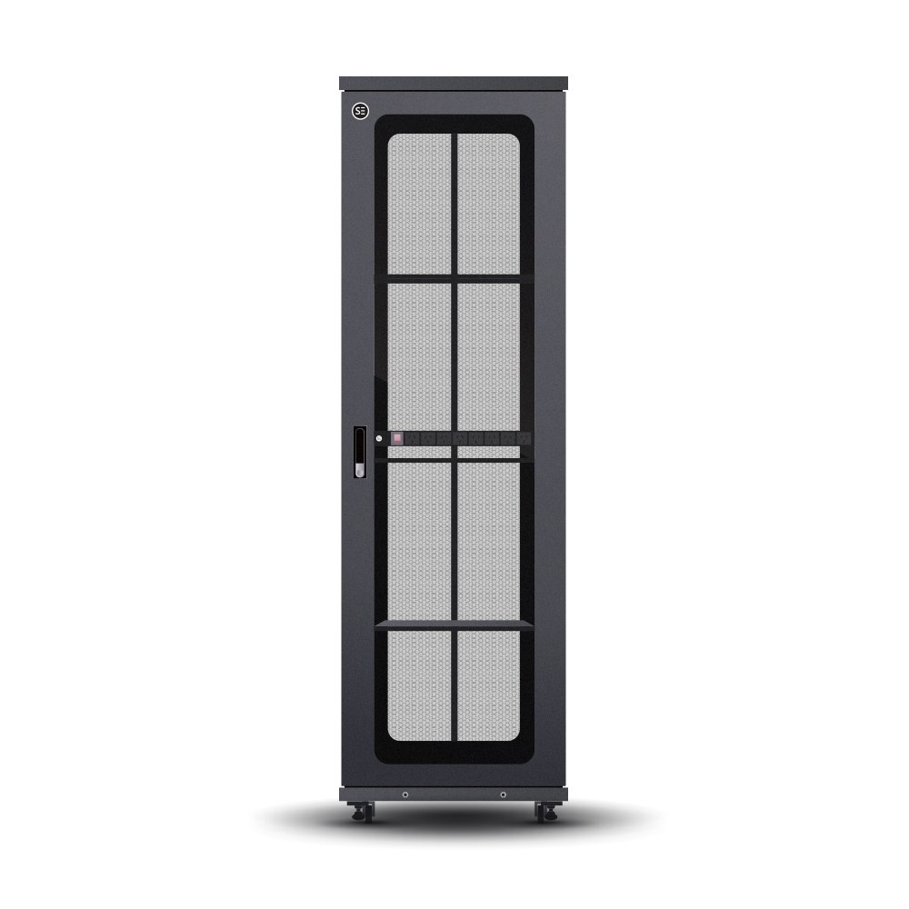 Serveredge 48Ru Fully Assembled Free Standing Server Cabinet - 800W X 1000D X 2258HIncludes:Front Glass DoorDual Rear Mesh Doors1 X 8 Way Pdu1 X 4 Fan Unit3 X Fixed Shelves: 655MM depthL-Shaped Rails2