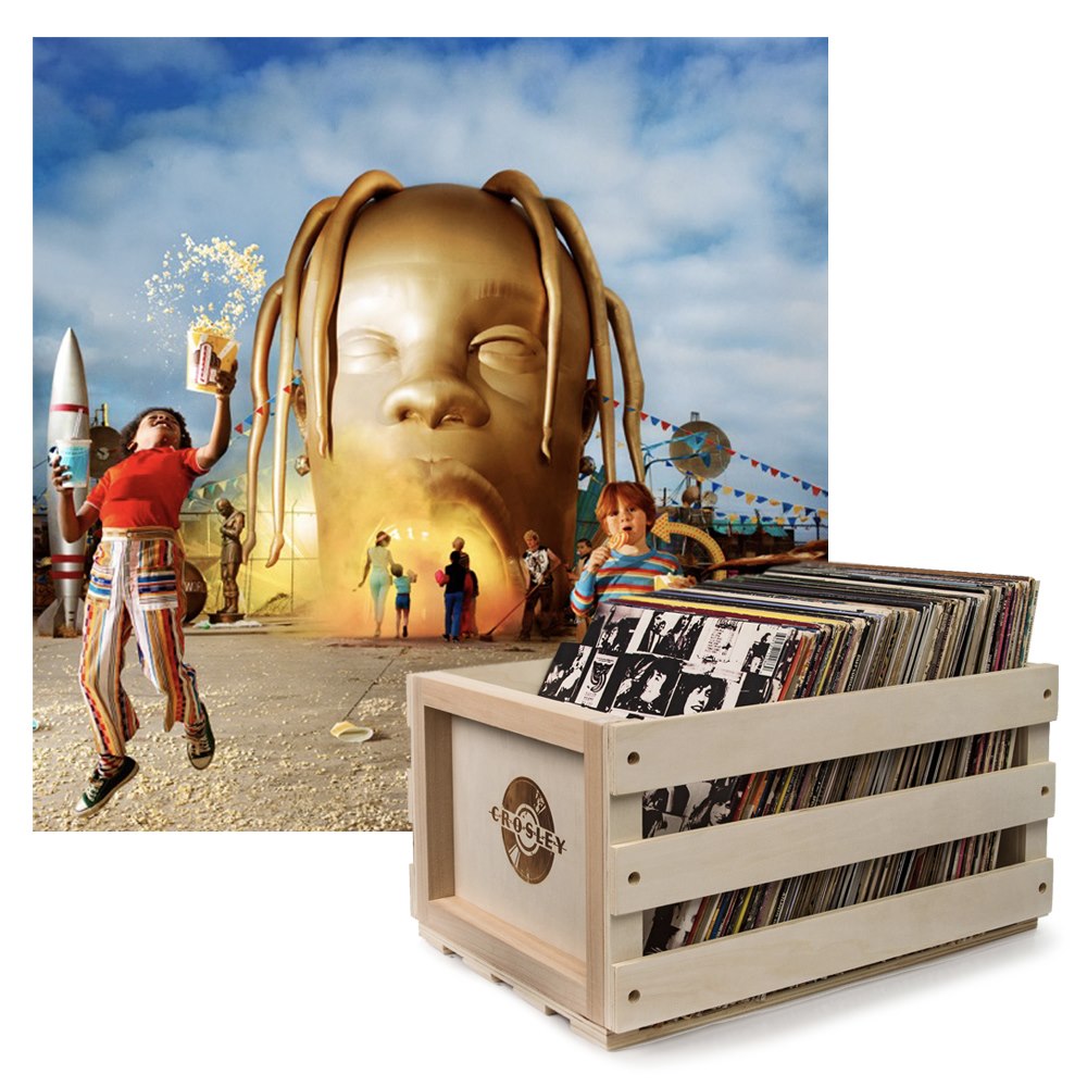 Sony Crosley Record Storage Crate Travis Scott Astroworld Vinyl Album Bundle