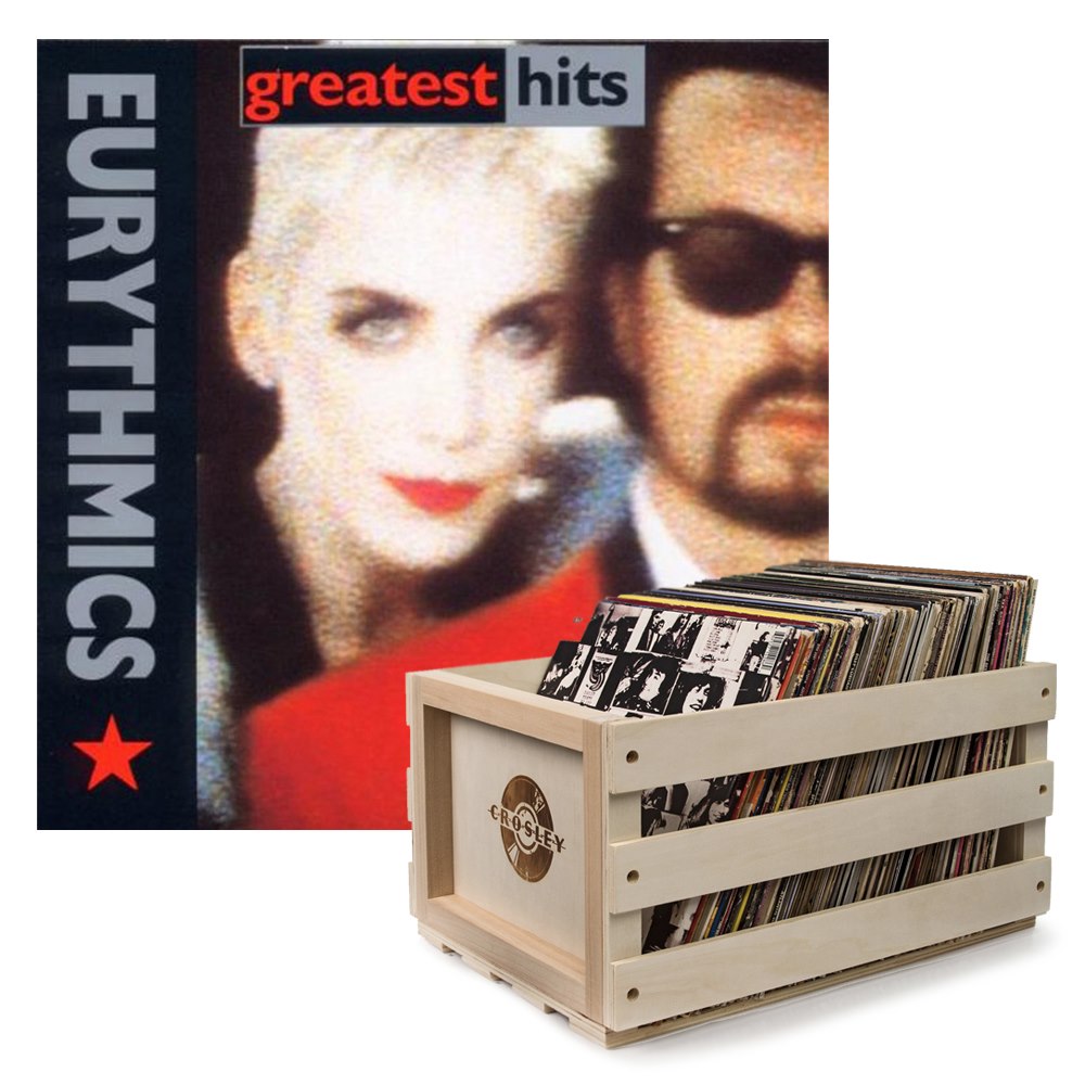 Sony Crosley Record Storage Crate Eurythmics Greatest Hits Vinyl Album Bundle