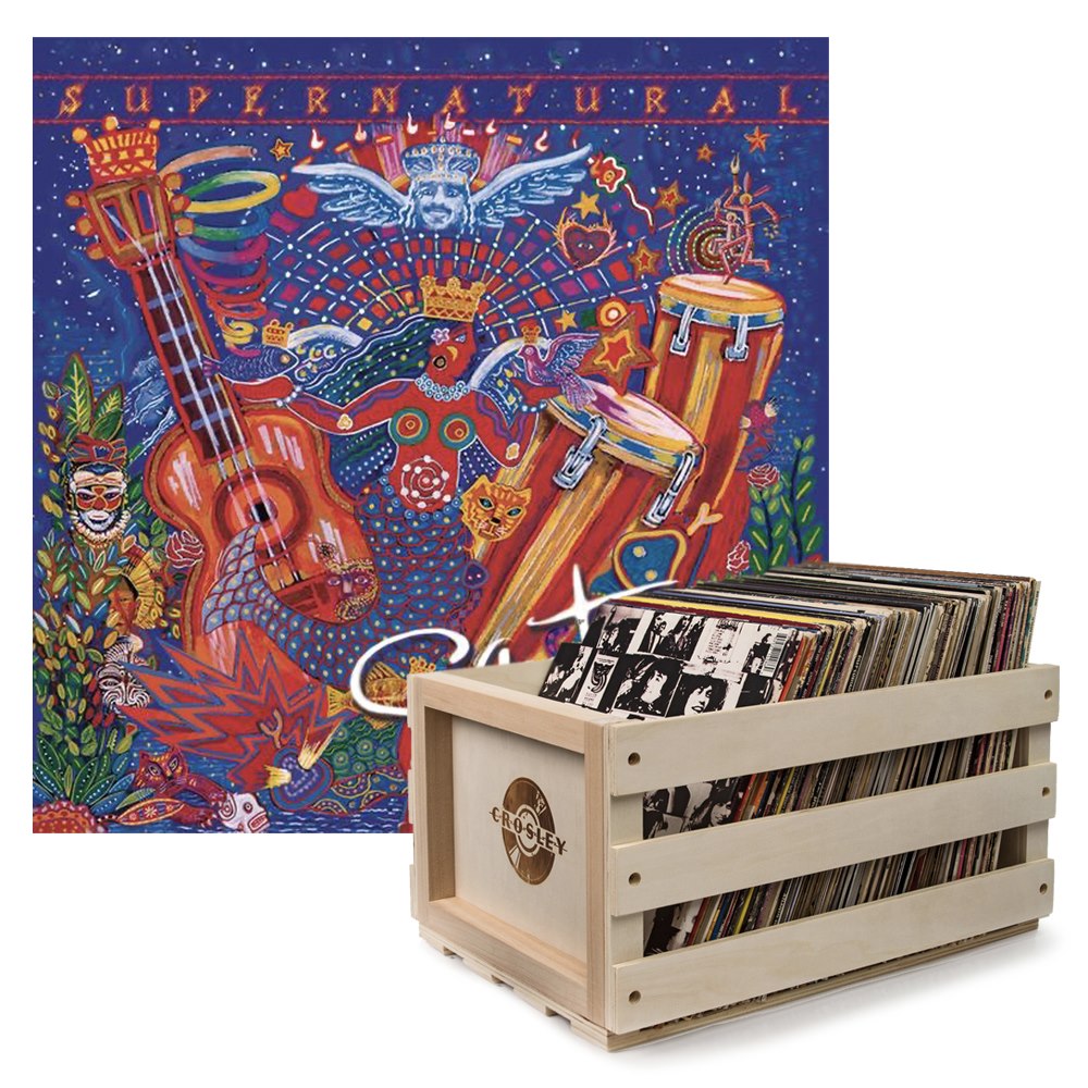 Sony Crosley Record Storage Crate Santana Supernatural Vinyl Album Bundle