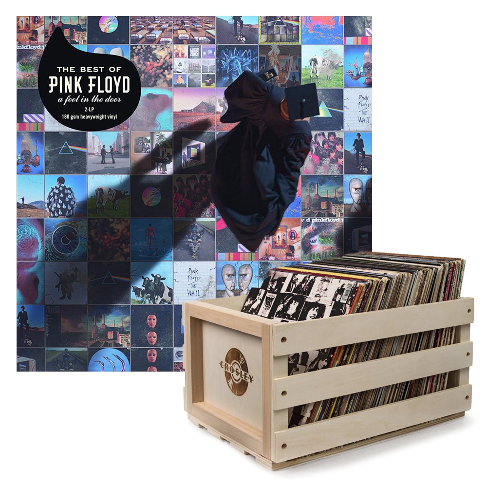 Sony Crosley Record Storage Crate Pink Foyd The Best Of Pink Floyd: A Foot In The Door Vinyl Album Bundle