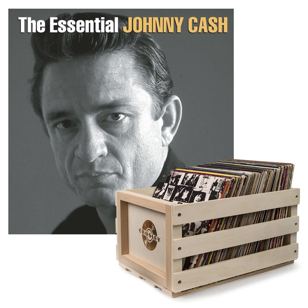 Sony Crosley Record Storage Crate Johnny Cash The Essential Johnny Cash Vinyl Album Bundle