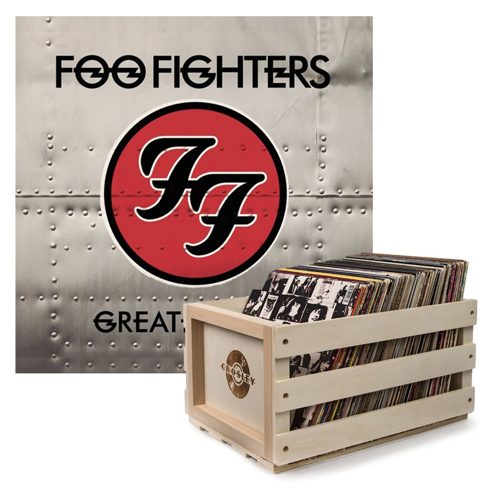 Sony Crosley Record Storage Crate Foo Fighters Greatest Hits Vinyl Album Bundle